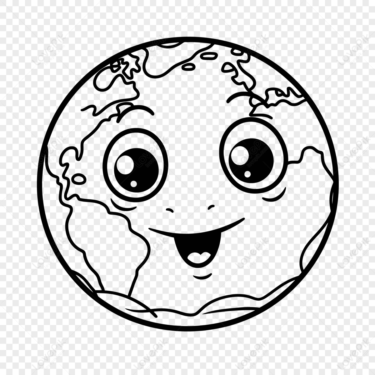 Cute Earth Coloring Page Outline Sketch Drawing Vector,earth Cartoon ...