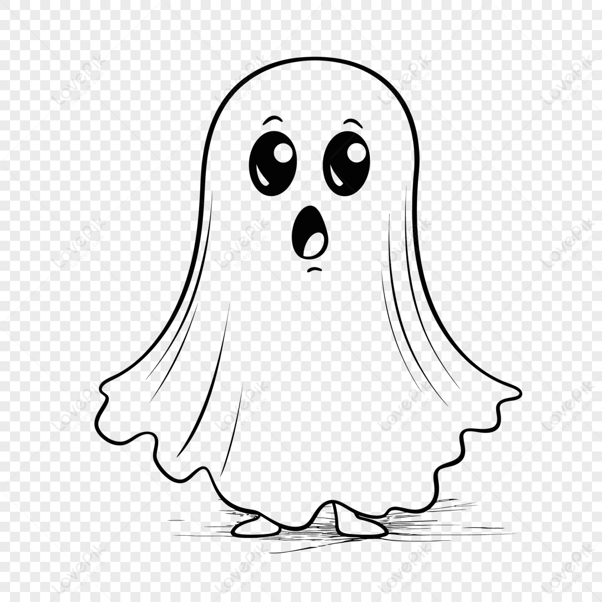 Cute Ghost Vector Illustration Illustration Outline Sketch Drawing ...