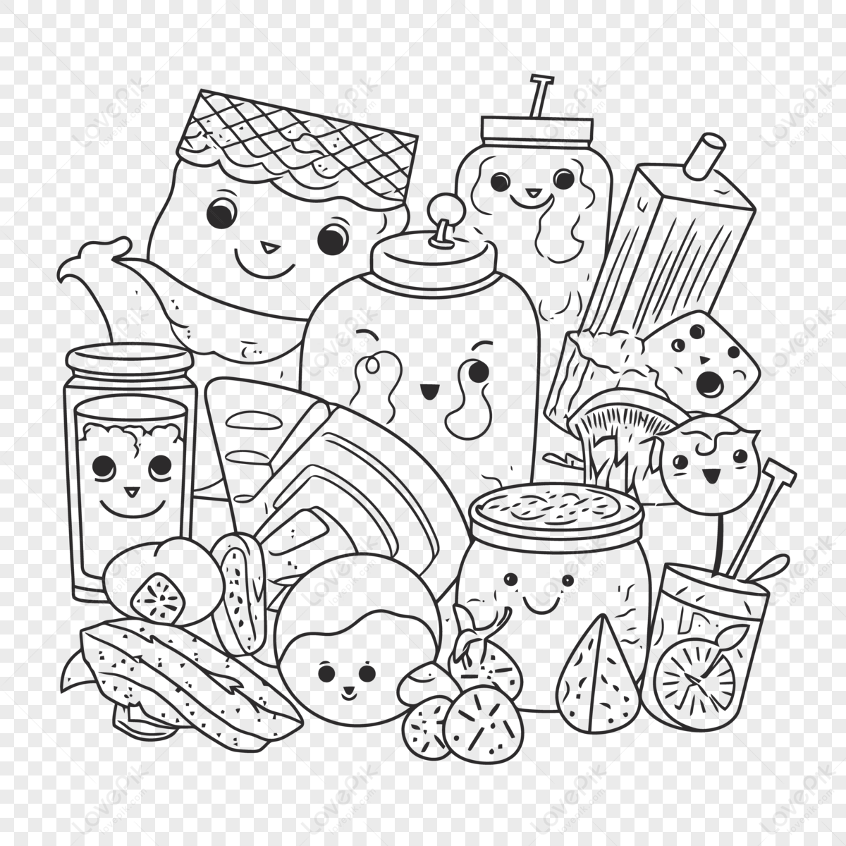 Cute Kawaii Food Coloring Page Outline Sketch Drawing Vector,outline