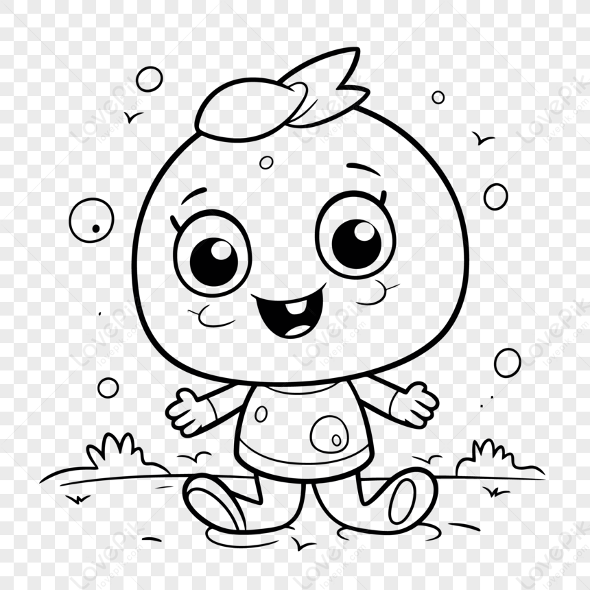 Cute Little Orange Coloring Page Outline Sketch Drawing Vector,hand ...