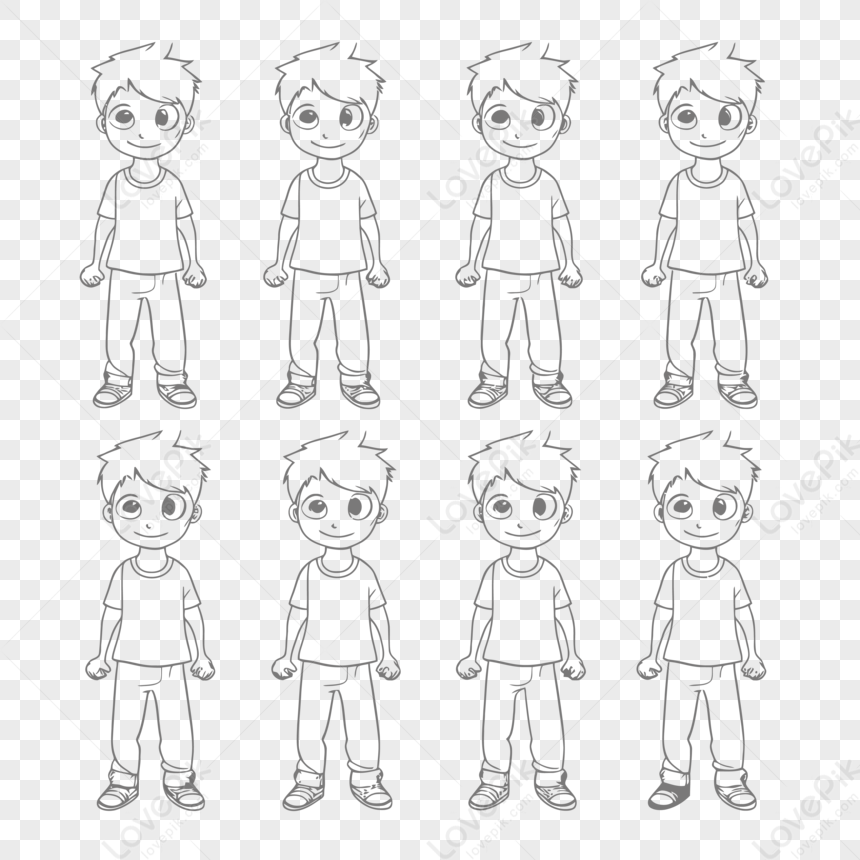 Eight Boy And Girl Figure Drawing Templates Outline Sketch Vector