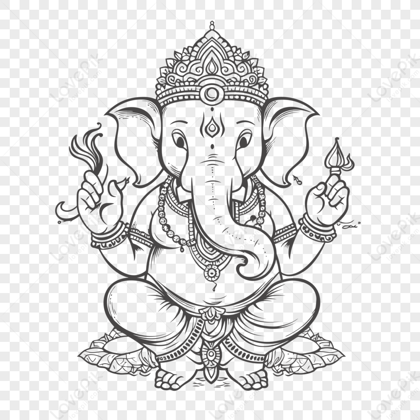 Premium Photo | Black and White Ganesha Outlined Drawing for Kids' Coloring