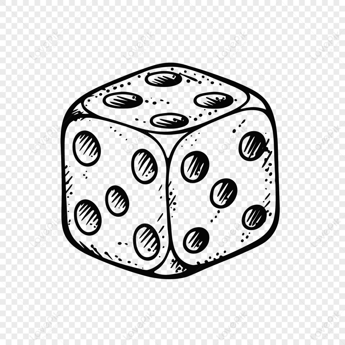 Hand Drawn Dice On A White Background Outline Sketch Drawing Vector PNG ...