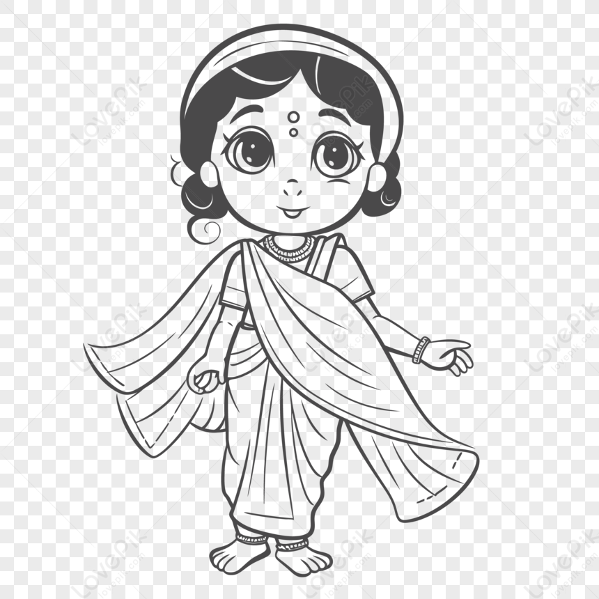 Woman, Saree, Drawing, Cartoon, Indian Woman, Fashion, Beautiful, Pretty,  Attractive, Girl, png | PNGWing