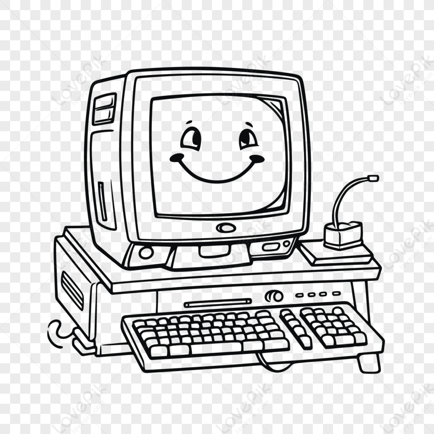 Office Desk Line Art Drawing Vector. Doodle Desk with a Computer and Office  Accessories in Workplace Illustration. St… | Computer sketch, Pc drawing,  Laptop drawing