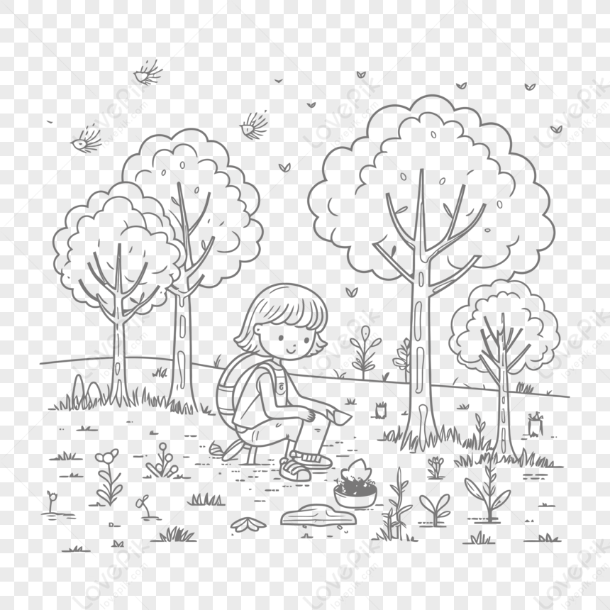 Forest Landscape Naturalistic Black and White Delicate Marker Outline  Drawing · Creative Fabrica
