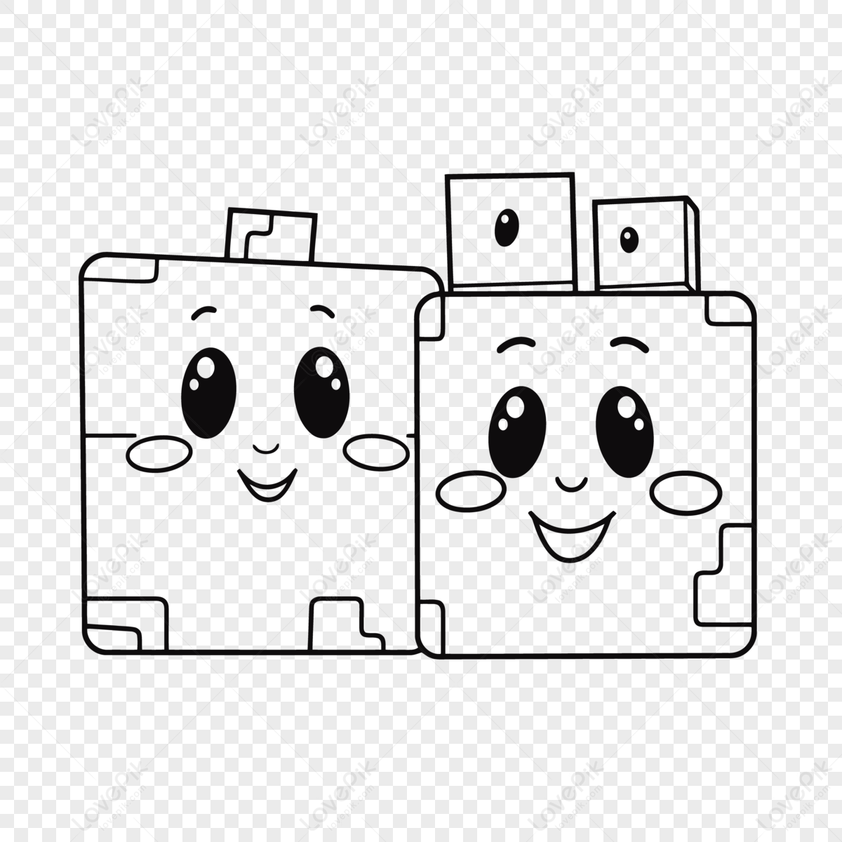 Two Cartoon Faces Of Building Blocks Coloring Pages Outline Sketch ...