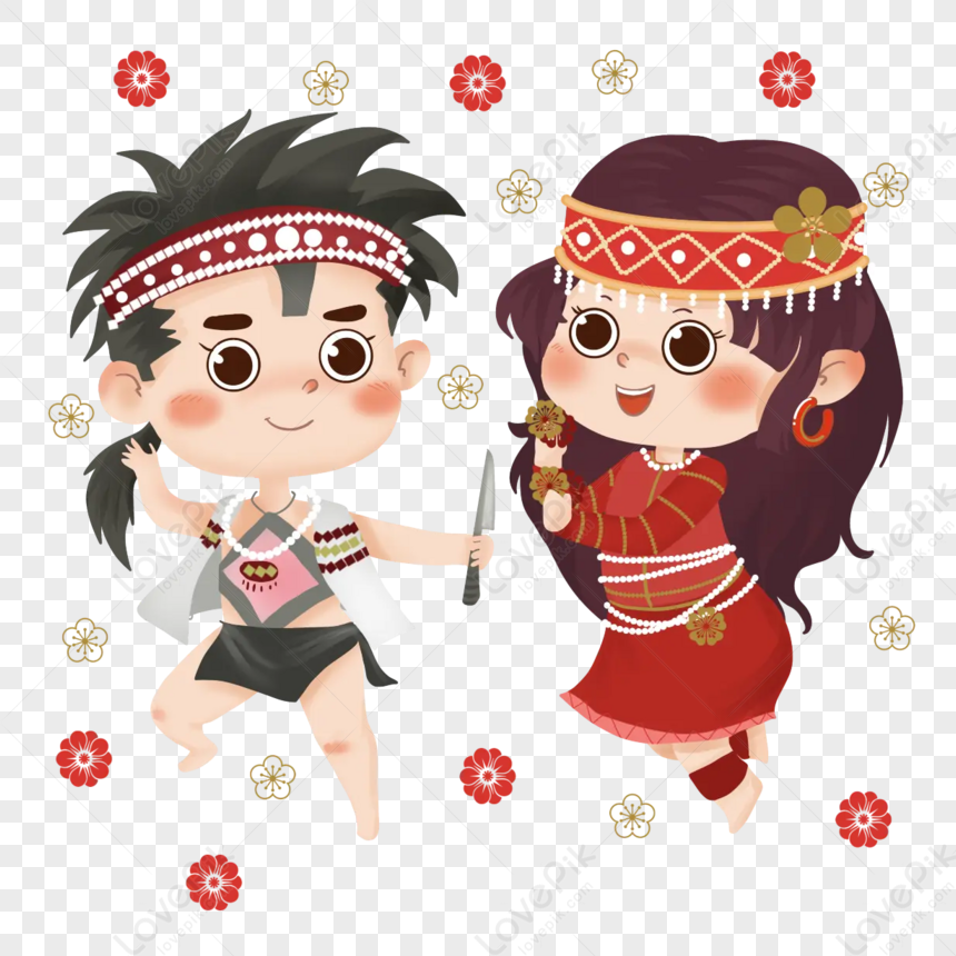 Taiwan Aboriginal Atayal People Cartoon Style Cute Characters Boys And ...