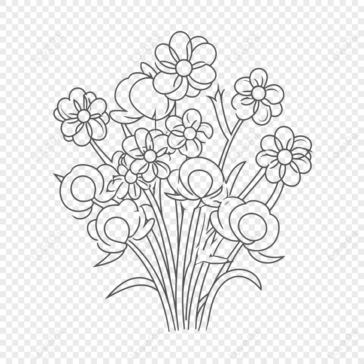 An Elegant Flower Bouquet Coloring Page Outline Sketch Drawing Vector ...