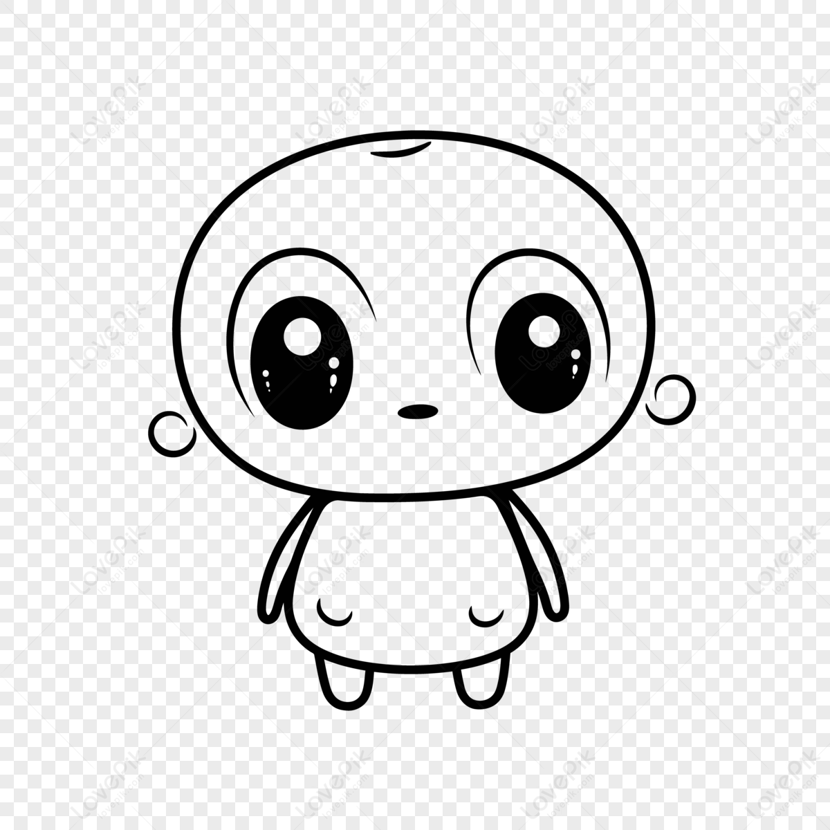 Cartoon Baby With Large Eyes And Big Ears Outline Sketch Drawing Vector