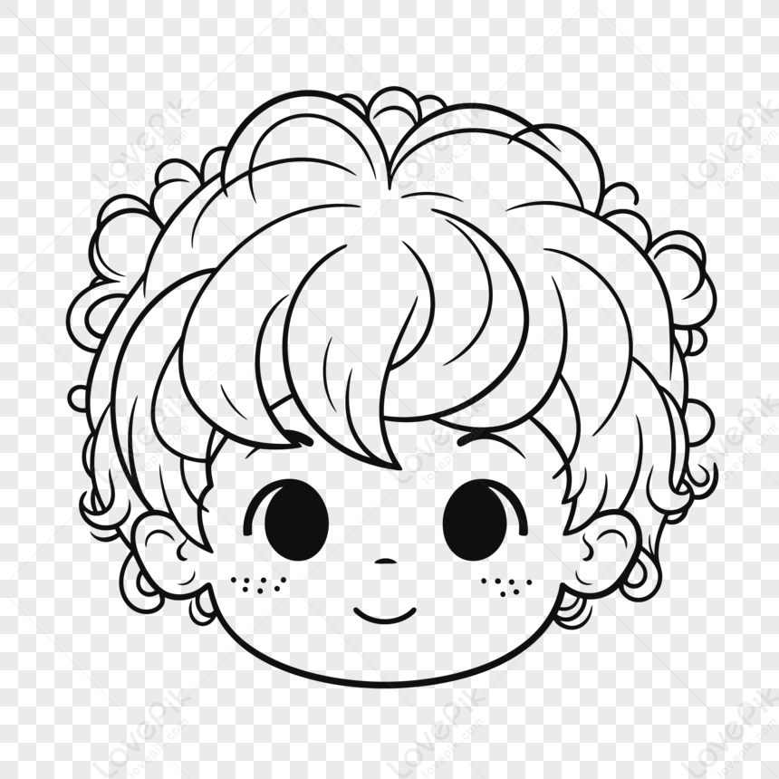 Cartoon Head Of A Boy For Coloring Outline Sketch Drawing Vector PNG ...