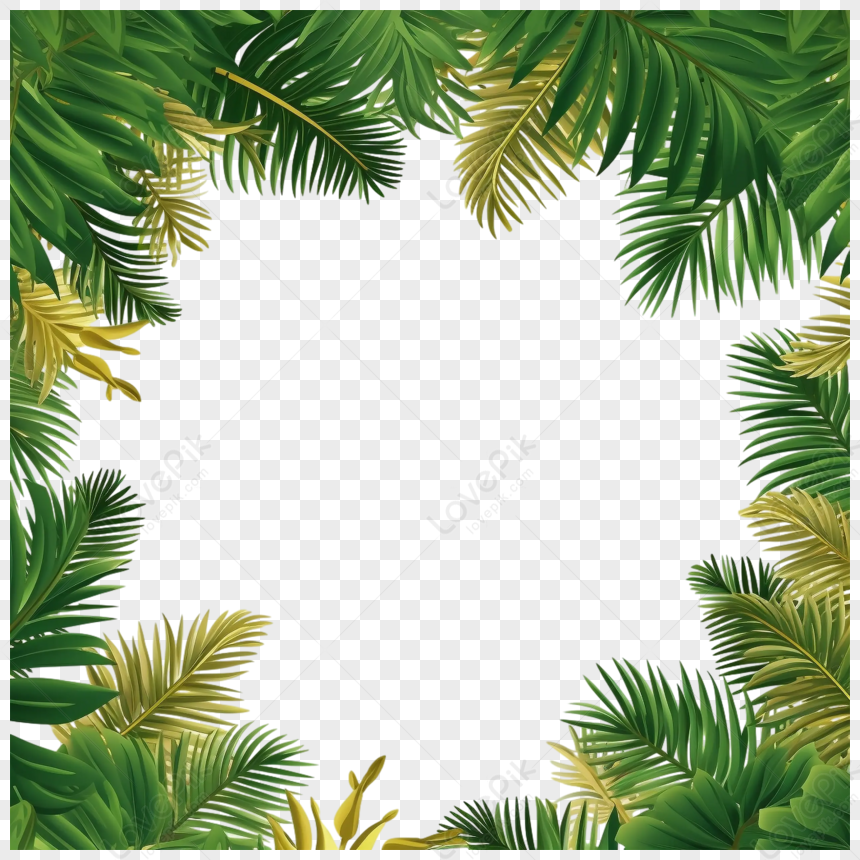 Coconut Leaf Green Border,green Leaf Decoration,falling Petals,palm PNG ...