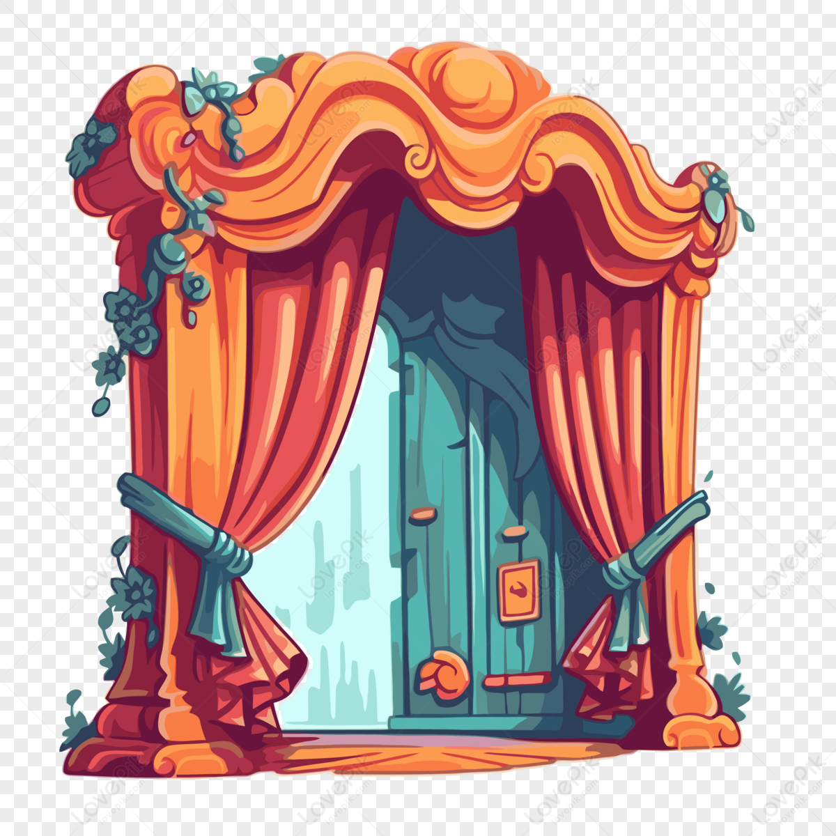 Curtain Clipart Decorative Cartoon Curtain And Door Vector,cartoon ...