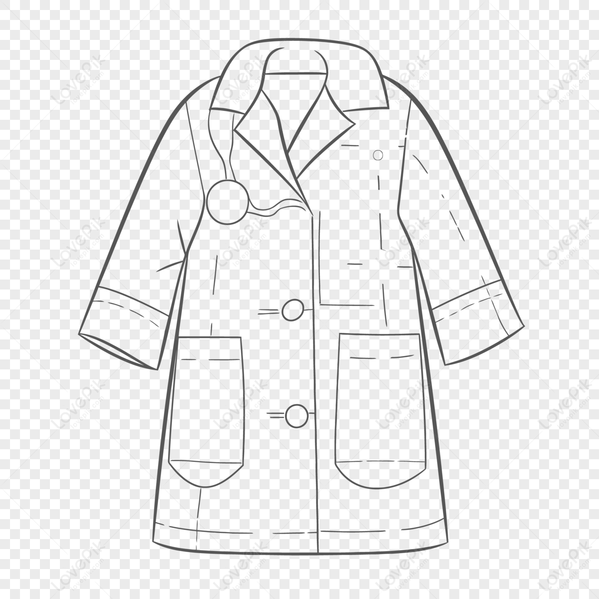 Doctor Coat Coloring Page With Line Drawing Outline Sketch Vector