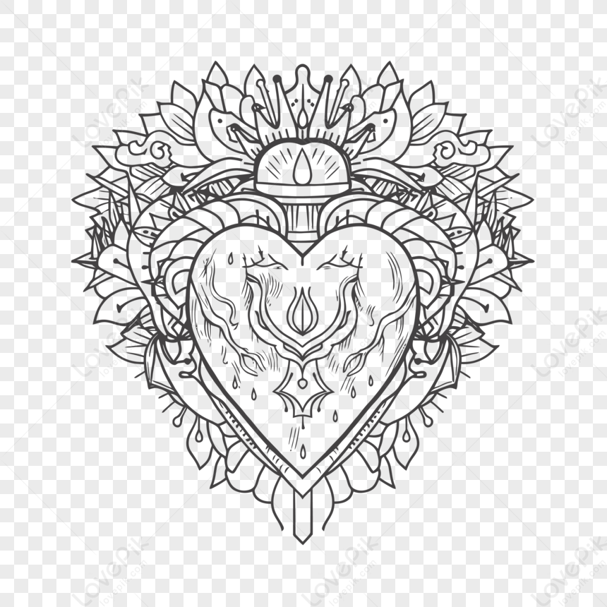 рисунок сердца с эскизом контура татуировки вектор,шаблон,гребень,симметрия  изображение_Фото номер 380537681_EPS Формат изображения_ru.lovepik.com