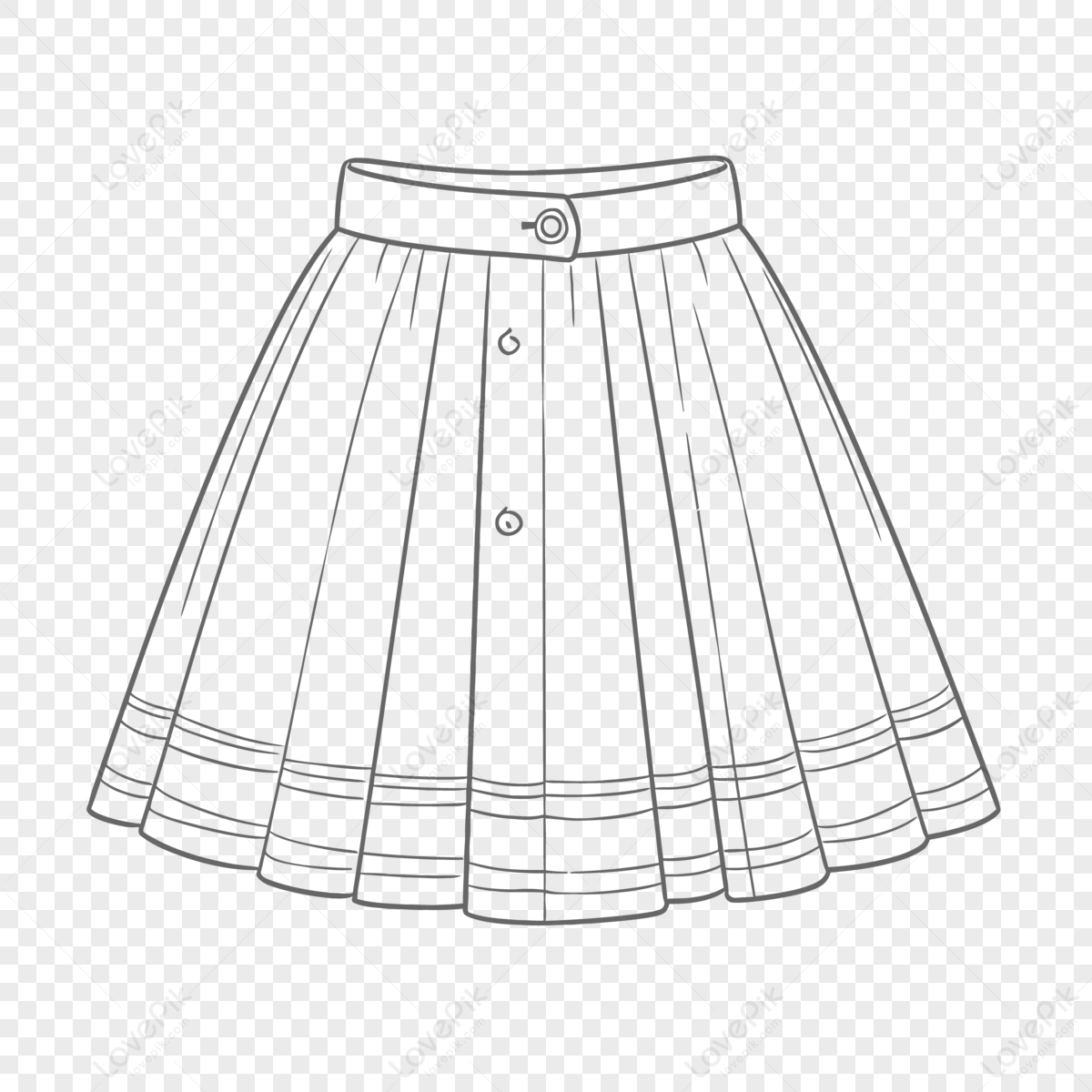 Drawing Of A Pleated Waistline Skirt Outline Sketch Vector,line Art ...