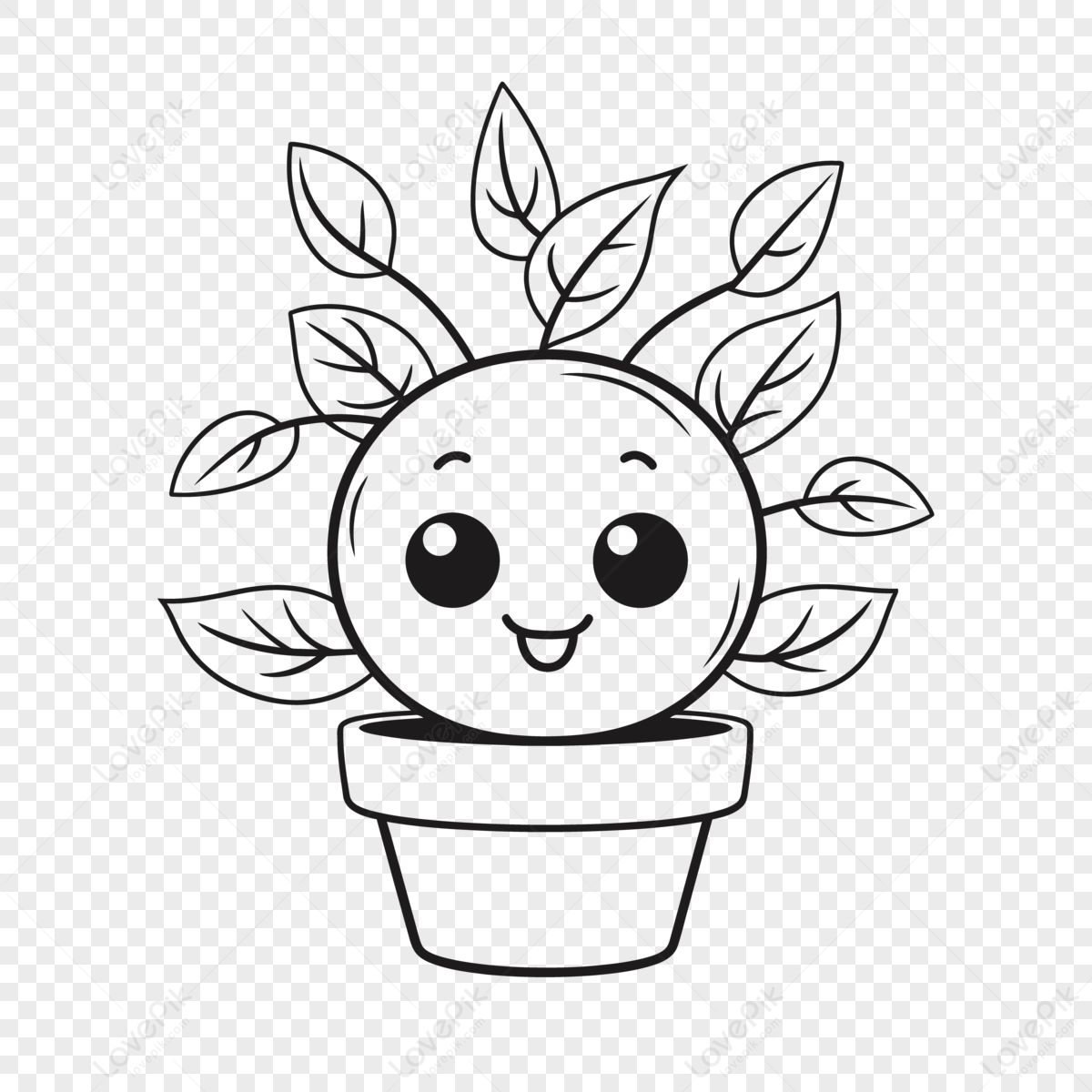 Flower Pot With A Smiley Face For Coloring Outline Sketch Drawing ...