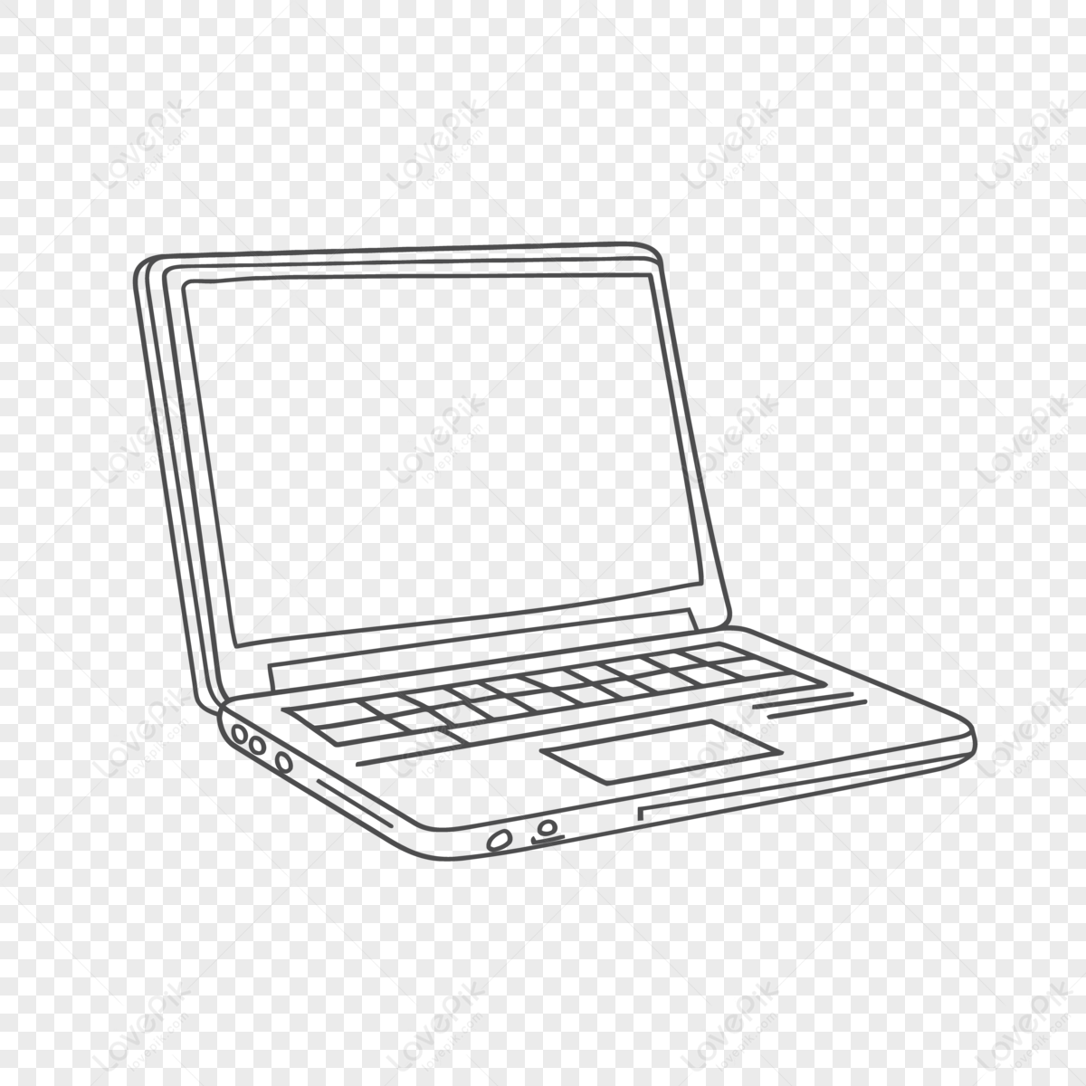 Line Drawing Of A Laptop Computer Image Outline Sketch Vector,black And ...