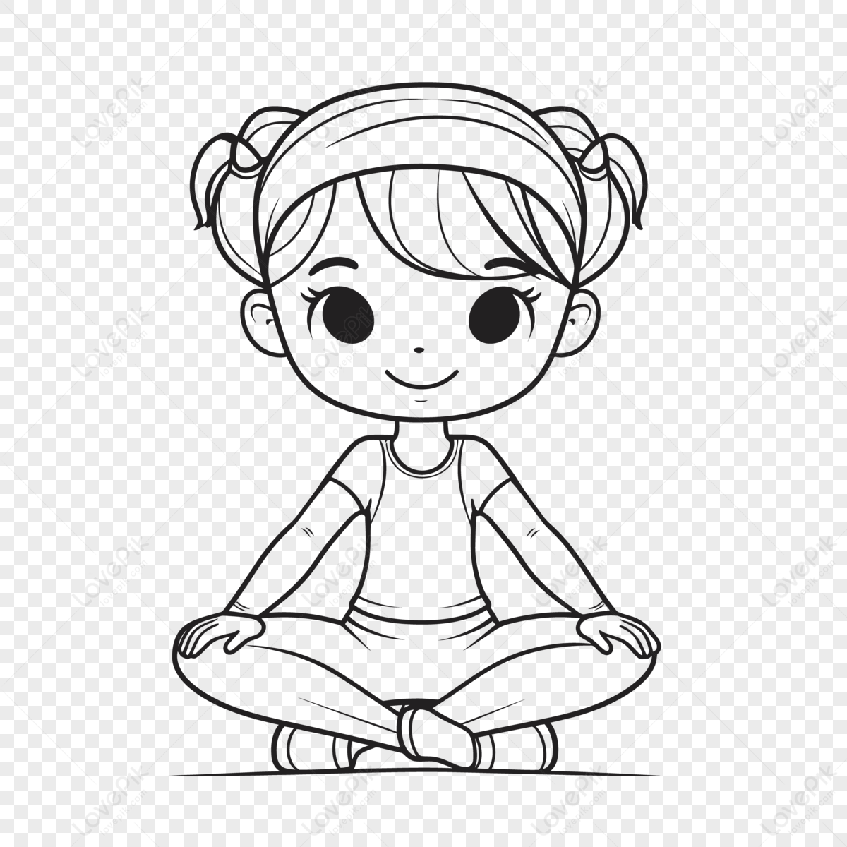 Niña Sentada En Pose De Yoga Dibujo De Ilustración Aislada Sobre Fondo ...