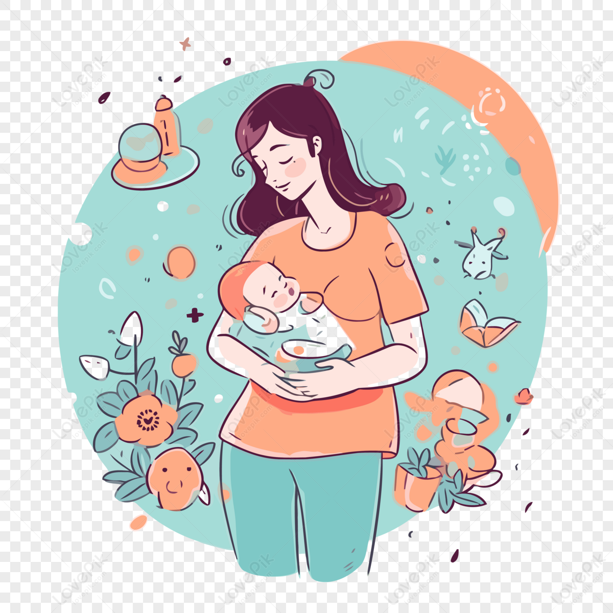 Postpartum Clipart Cartoon Design That Depicts A Mother And Her Baby ...