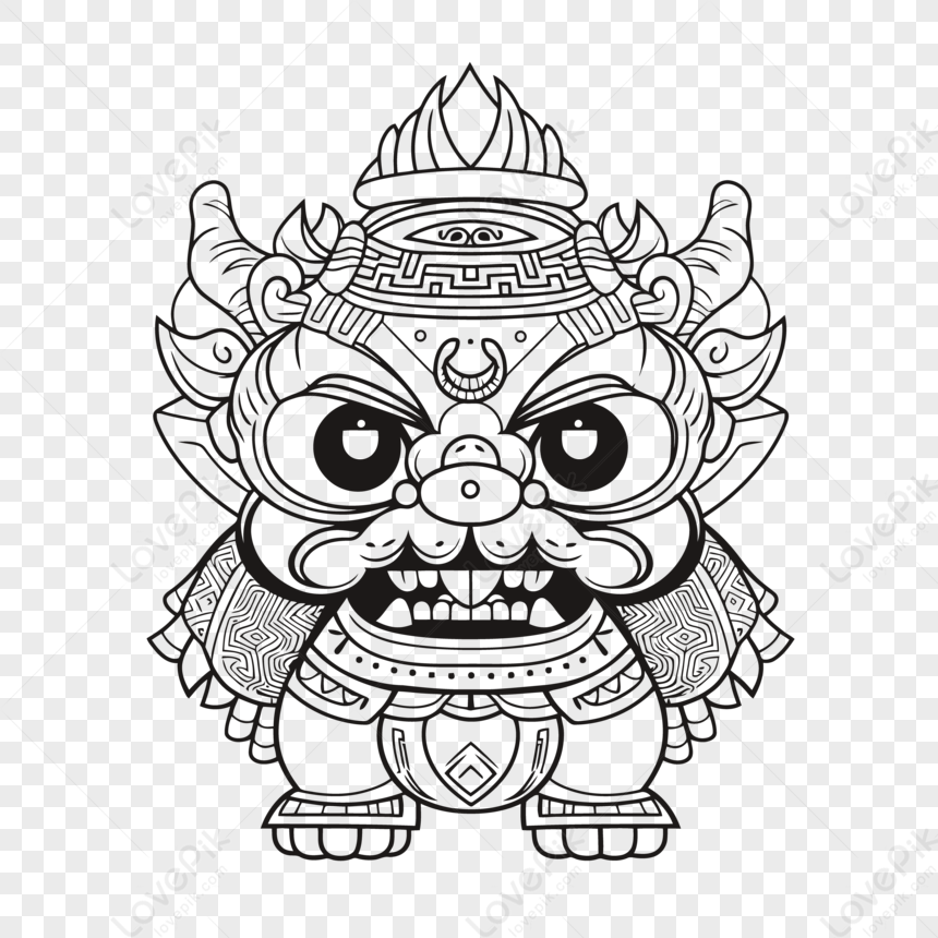 Printable Vector For A Chinese Animal Outline Sketch Drawing,barong ...