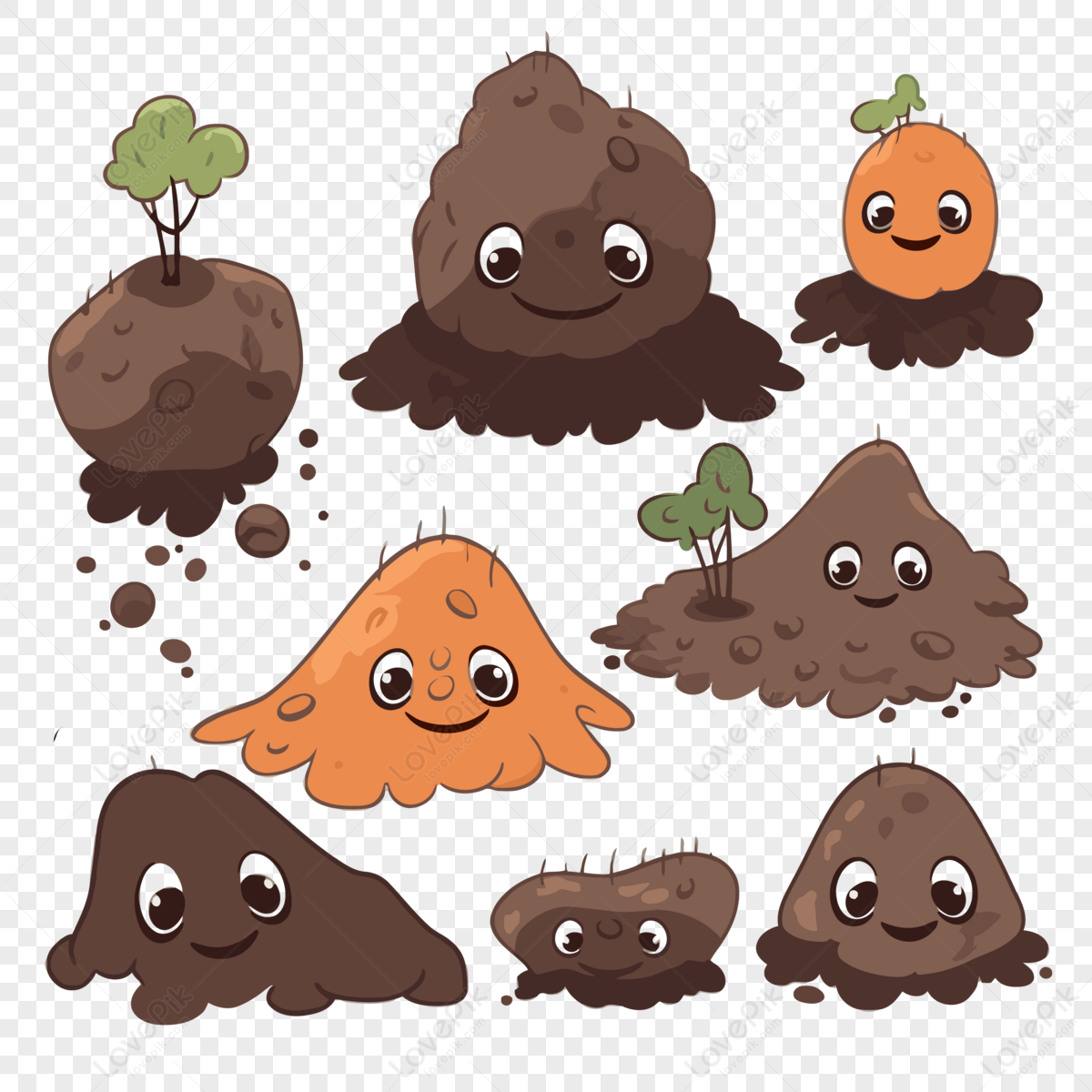 Soil Clipart Cute Cartoon Character With Roots Vector,brown,graphic PNG ...