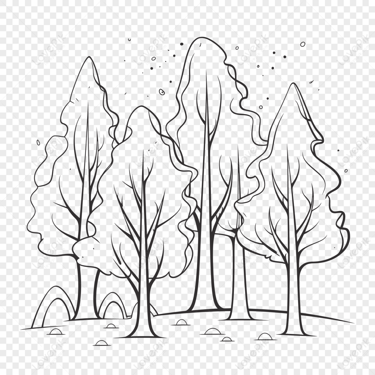 There Are Trees On The Ground Coloring Outline Sketch Drawing Vector ...