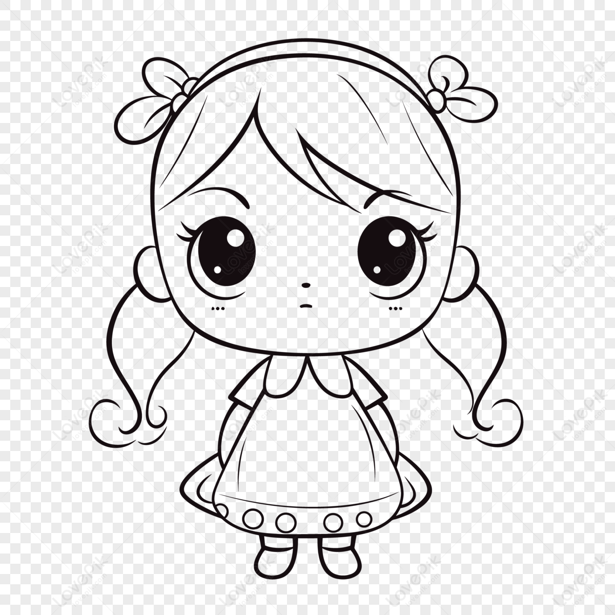 Tiny Girl Cartoon Clip Art Coloring Pages For Kids Princess Dress ...