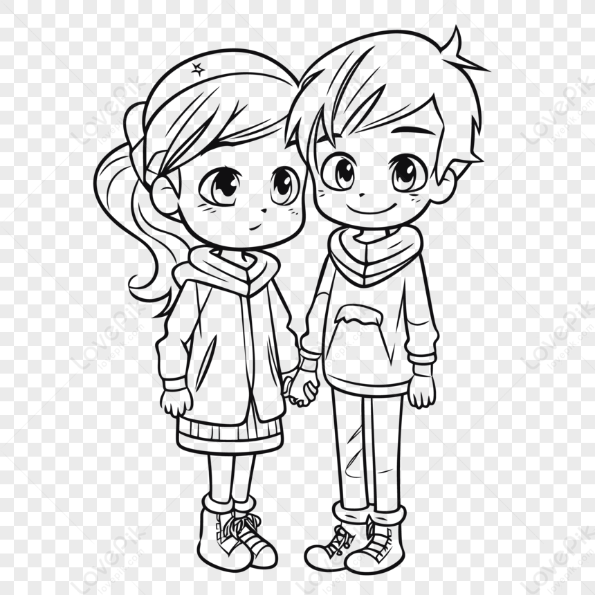 Девочка и мальчик держатся за руки раскраска