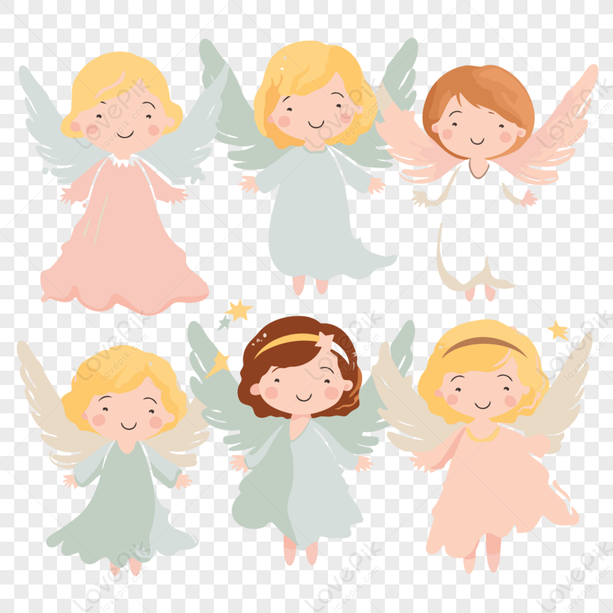 Angels Clipart Eight Different Cute Angels Are Shown Cartoon Vector ...