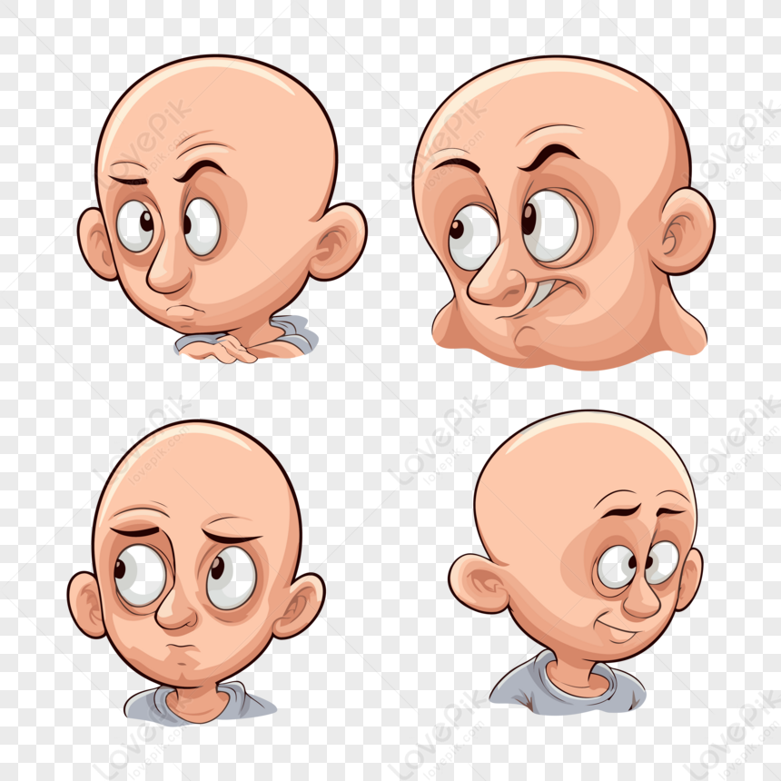 Bald Clipart Four Different Cartoon Faces Of A Bald Adult Cartoon Vector PNG Transparent Background And Clipart Image For Free Download Lovepik 380550480