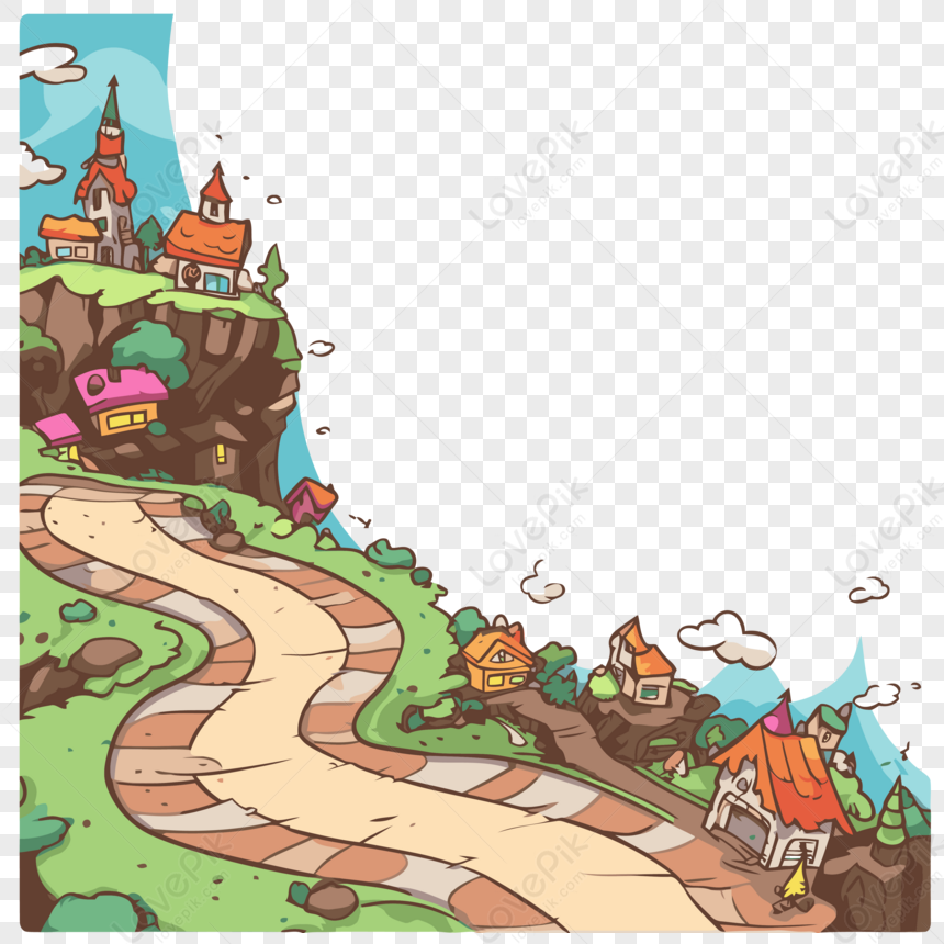 Boundaries Clipart Cartoon Road With Little Houses And A Border In The ...