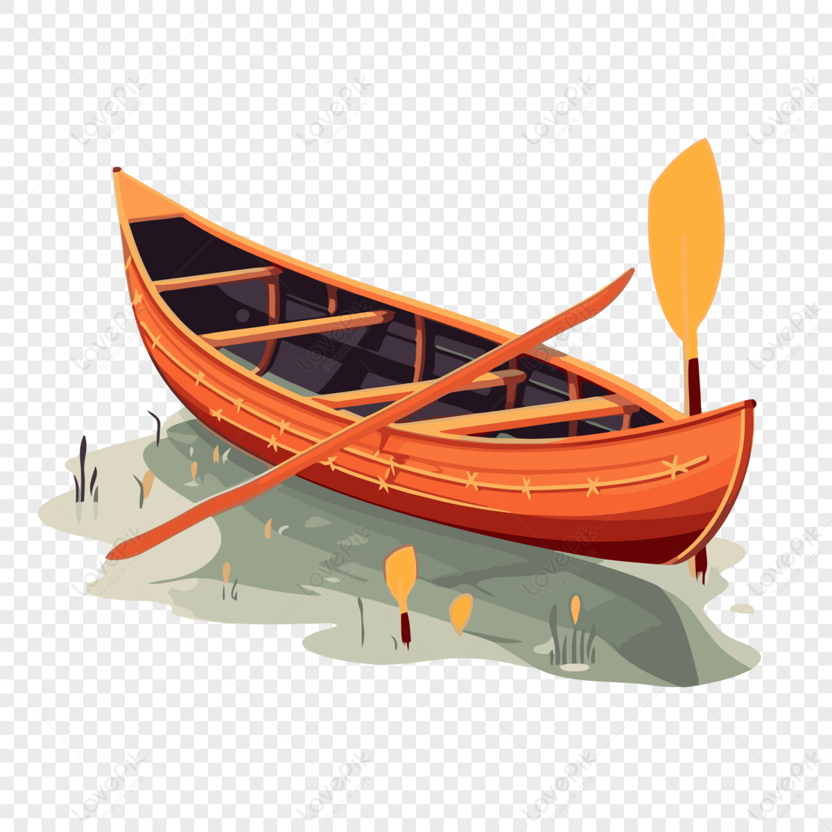 Canoe Clipart Canoes On A Grassy Beach Vector Illustration Cartoon ...