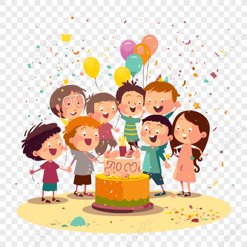 Celebrando Clipart Gruppo Di Bambini In Piedi Intorno A Una Torta