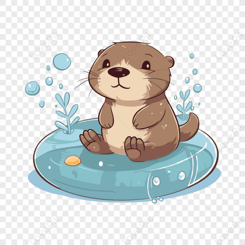 Cute Otter Clipart นากการ์ตูนนั่งอยู่บนฟองน้ำฟองภาพประกอบ ç เวกเตอร์ ...