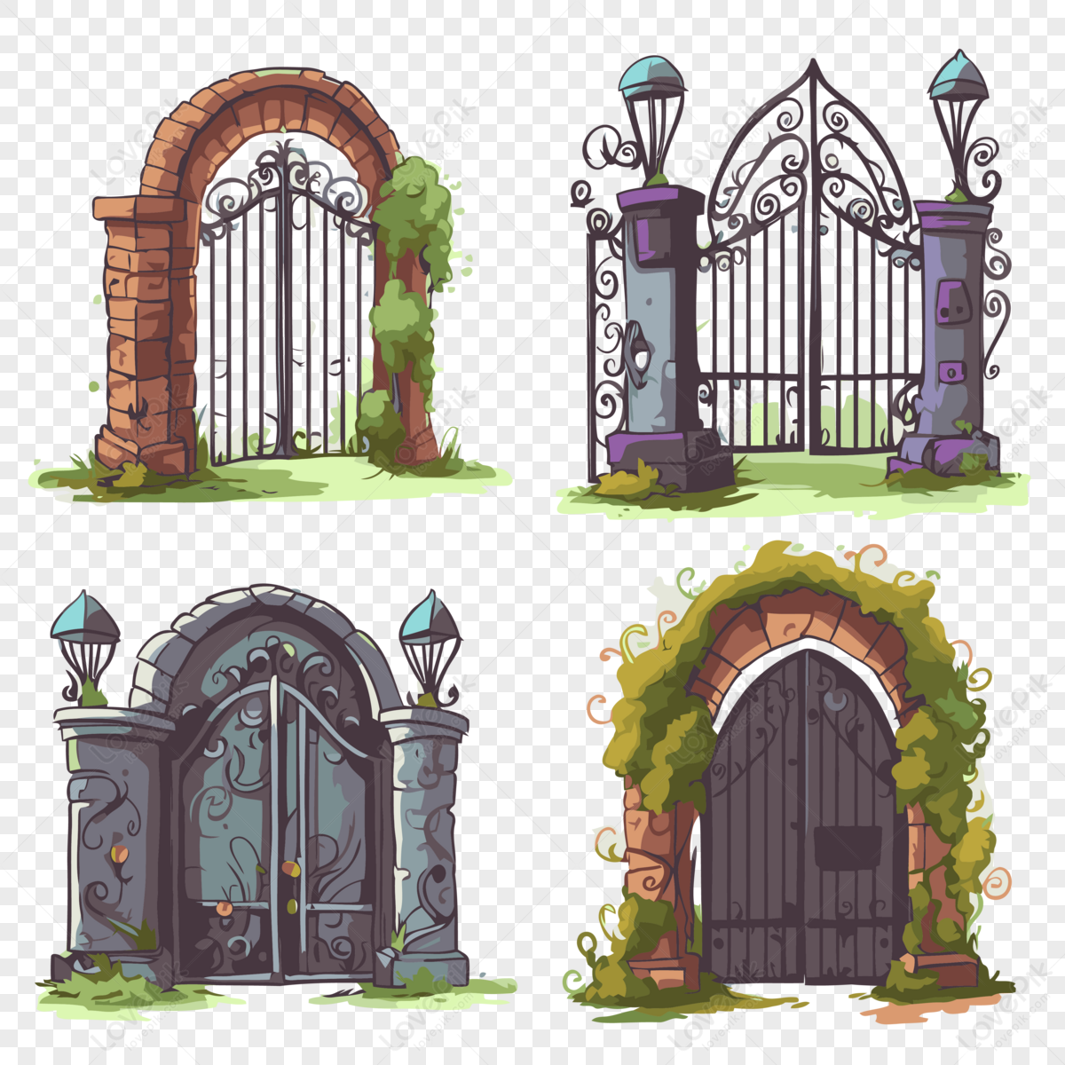 Gates Clipart Cartoon Gate Illustrations Set Vector,setting PNG Image ...