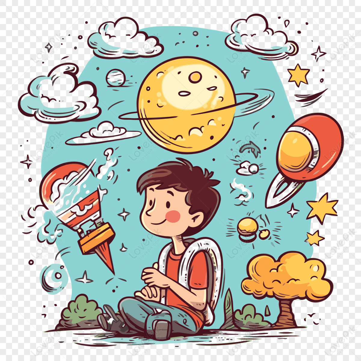 Imagine Clipart This Is A Cartoon Kid Looking At The Things In The ...