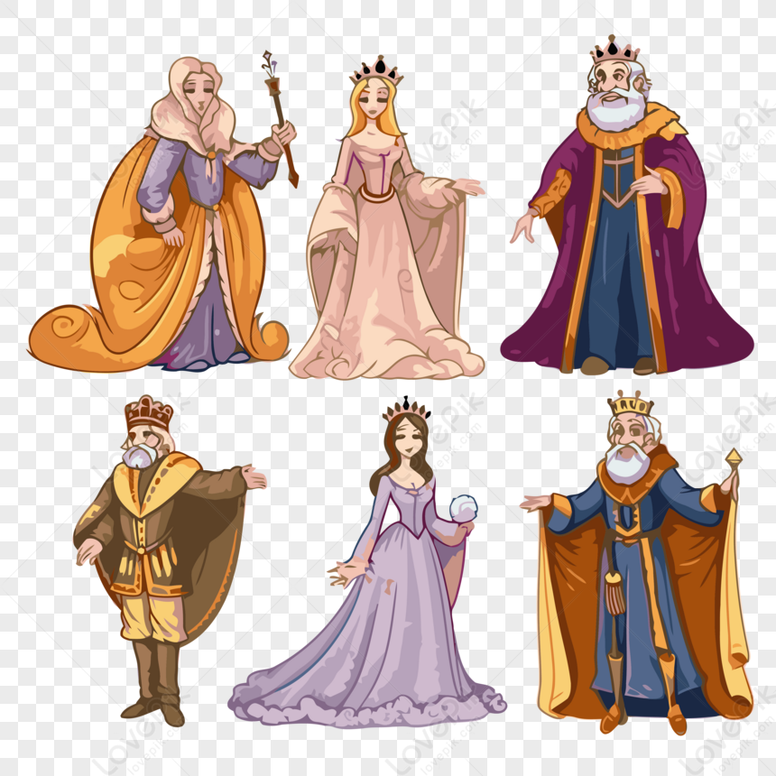 Nobility Clipart Set Of Cartoon Kings And Queens In Different Costumes ...