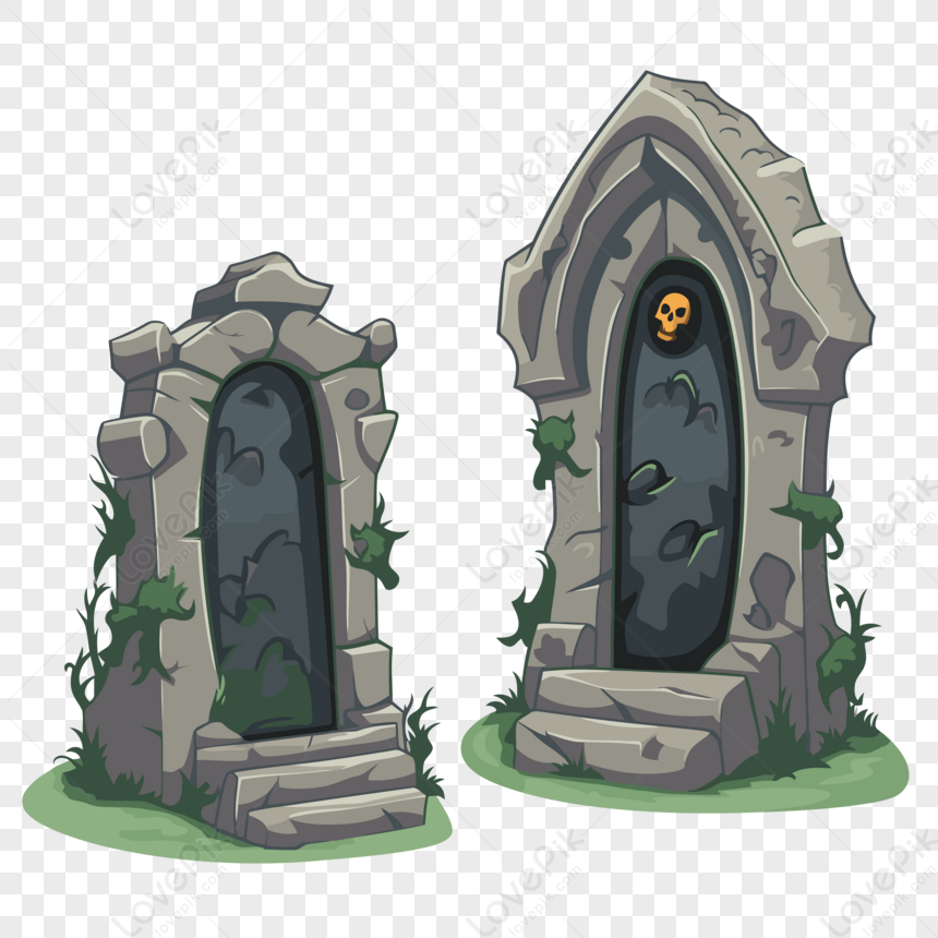 Tombstones Clipart Two Tombstones With Small Doors Cartoon Vector PNG ...