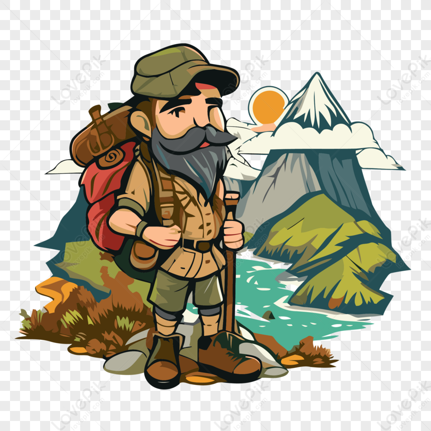 Adventurer Clipart Cartoon Adventurer In Full Beard With Backpack By ...