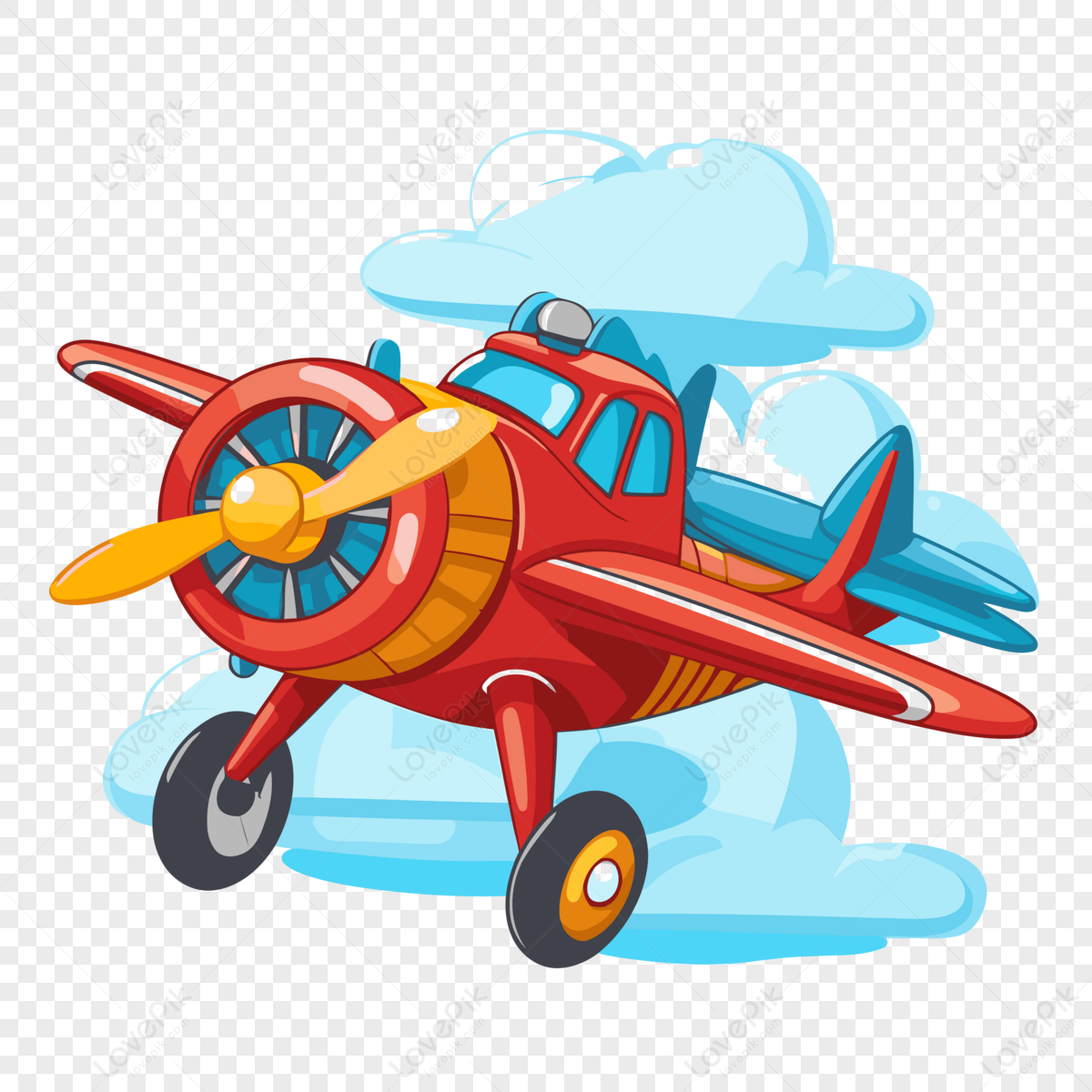 Avion Clipart Kid Cartoon Airplane With Propeller Flying In The Clouds ...