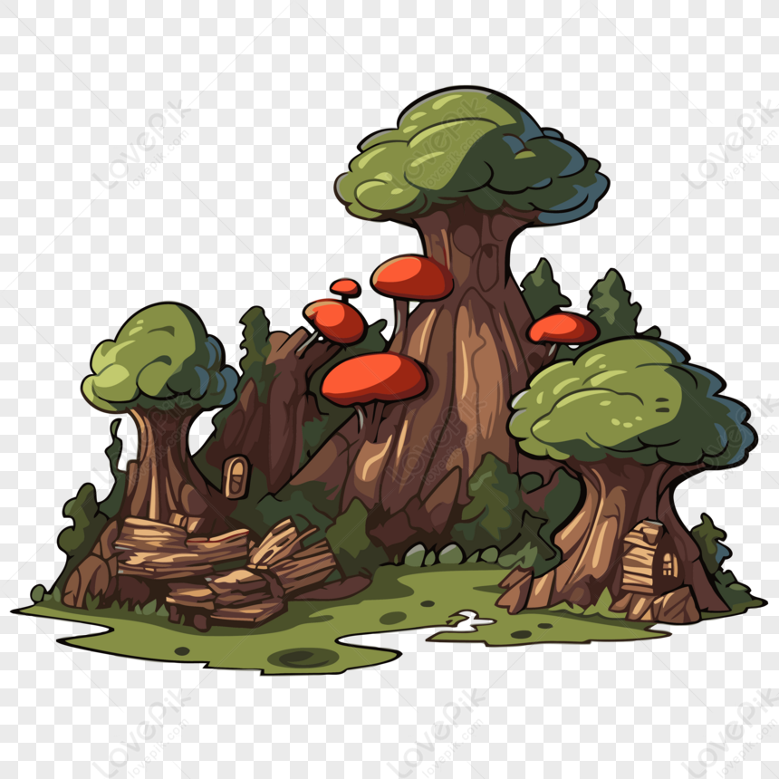 Backwoods Clipart Cartoon Forest With Stumps And Various Mushrooms ...