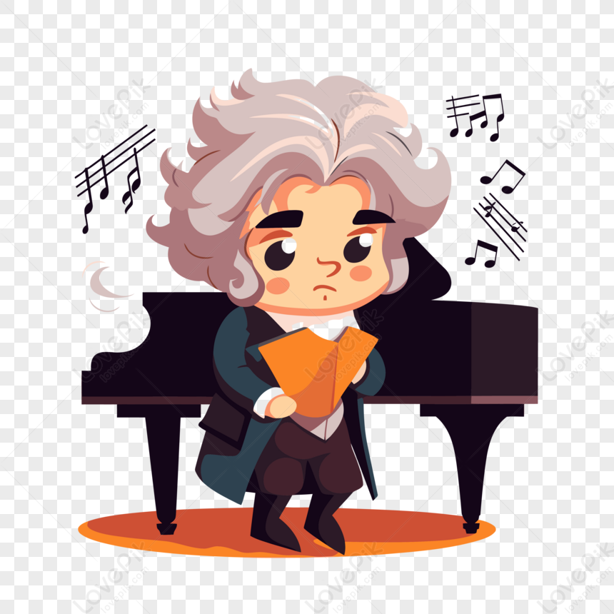 ピアノで音楽を聴くベートーベンのクリップアート漫画ベートーベン ...