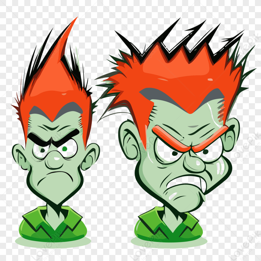 Bias Clipart Two Cartoon Characters With Mohawks On Their Face Vector ...