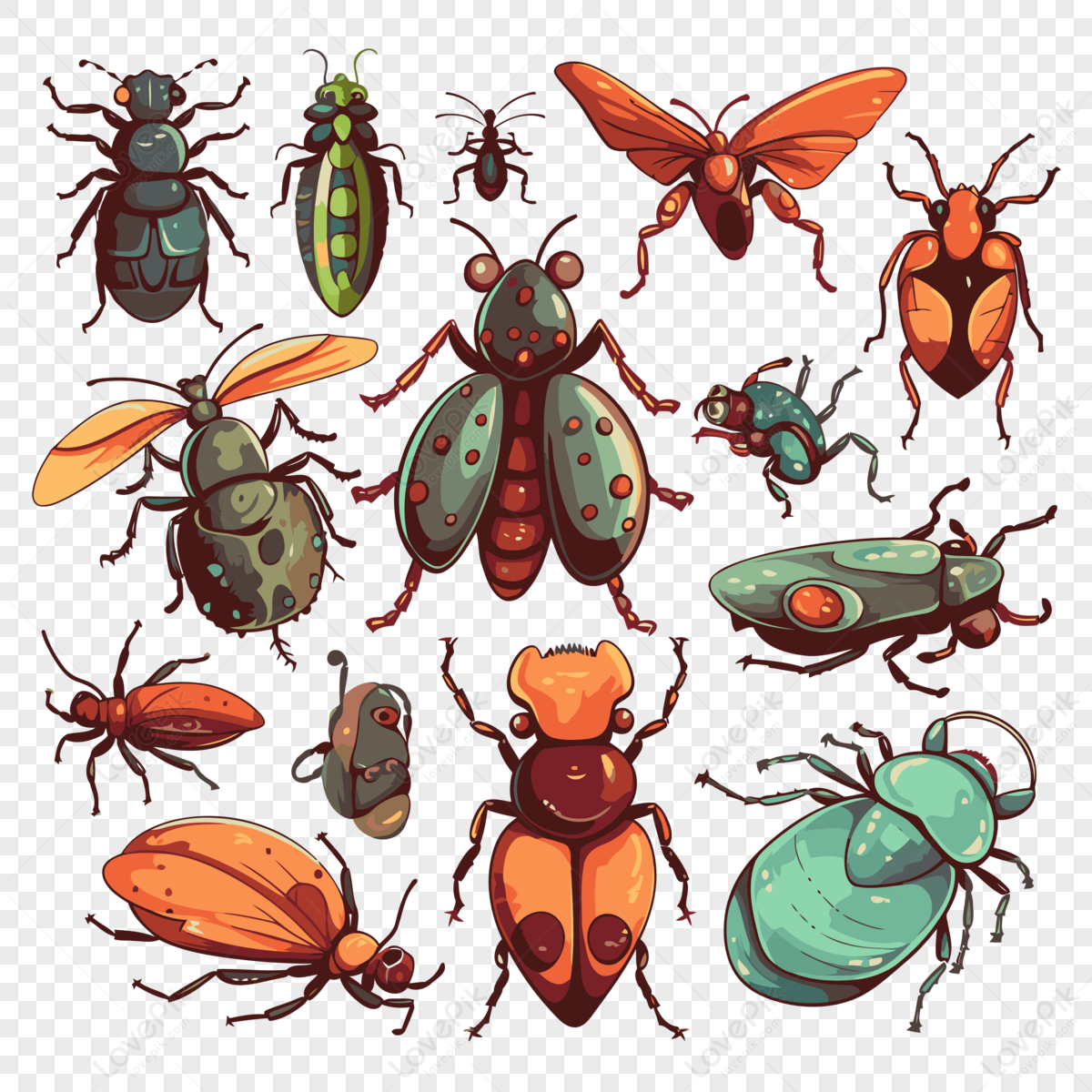 Bugs Clipart Illustrations Of A Variety Of Insects Cartoon Vector PNG ...