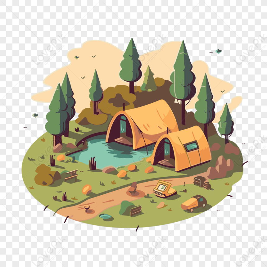 Campground Clipart Isometric Design Of Camping Cartoon Vector PNG ...