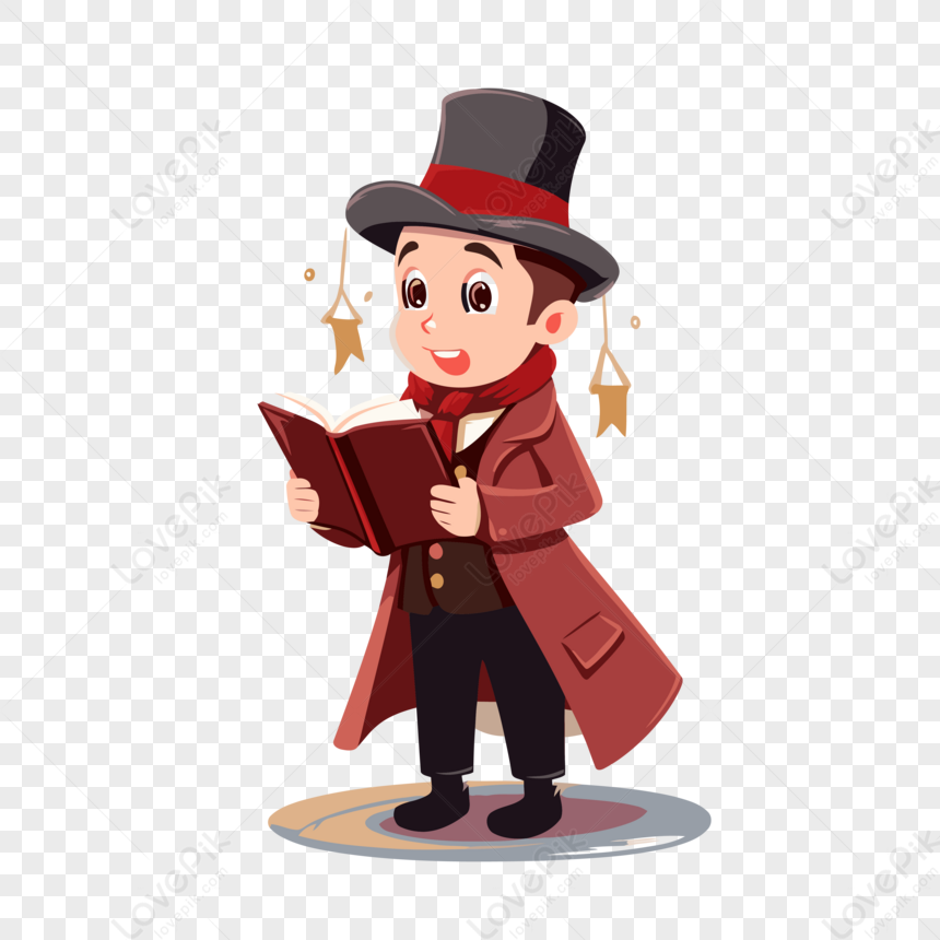 Personaggio Dei Cartoni Animati Di Caroler Clipart In Un Cappello A Cilindro  Che Legge Un Libro Vettore,clipart Del Cappello,cappello Vettoriale,leggere  I Caratteri EPS Immagine Gratis, Grafica download su Lovepik