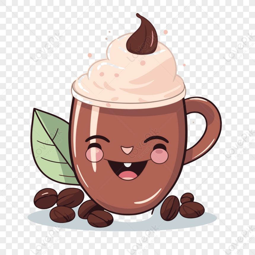 Cocoa Clipart Cartoon Cartoon Coffee Mug With Whipped Cream And Leaves 