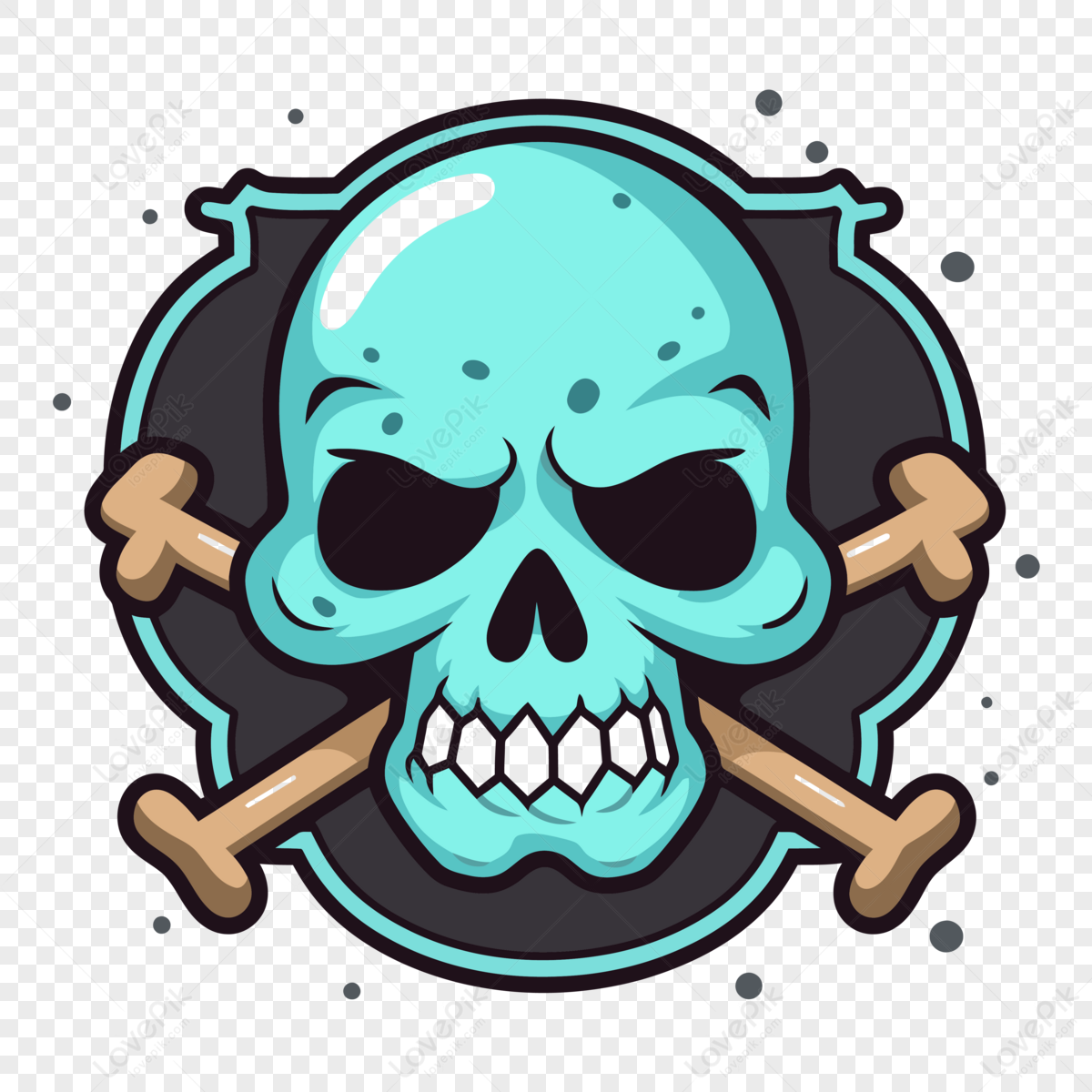 Crossbones Clipart Blue Skull With Bat On The Flag Emblem Cartoon ...