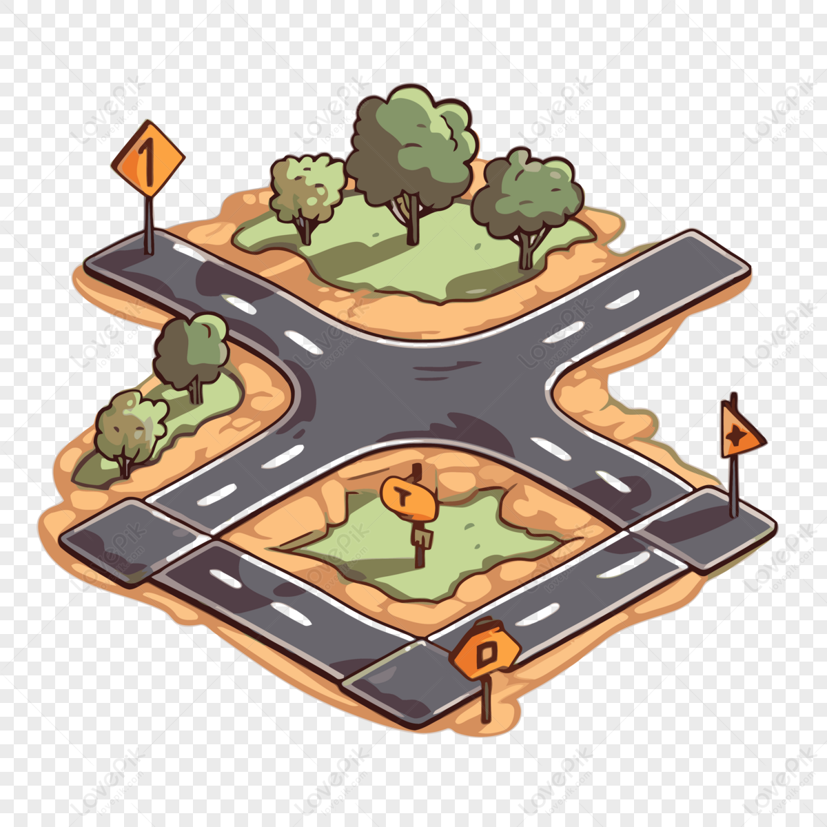 Crossroads Clipart Isometric Illustration Of Crossroad Junction With ...